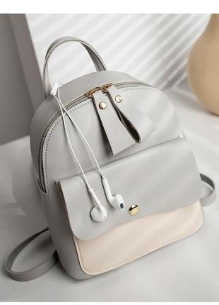 Стильный женский мини-рюкзак серый2 фото