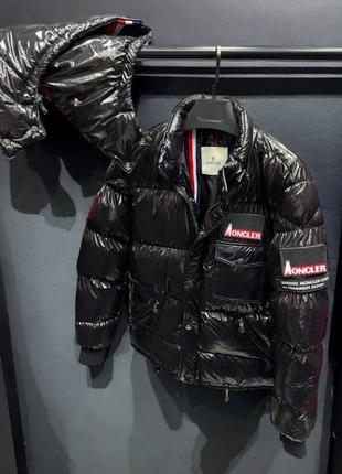 До -25° куртка пуховик в стиле moncler с капюшоном лаке черная зима6 фото