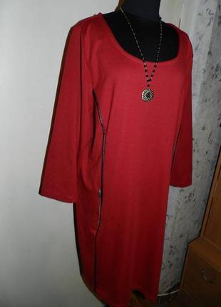 Трикотажное-стрейч,плотное,стильное платье с кожаной окантовкой,большого размера1 фото