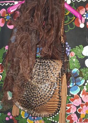 Нова сумка як із модного журналу фактурна з декором та блиском ефектна китиці шоколадний шарф.8 фото