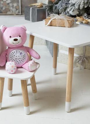 Білий столик і стільчик дитячий  ведмедик