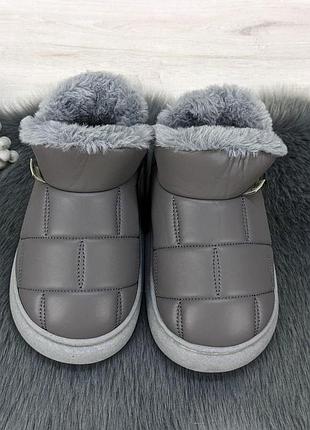 Тапочки чуні жіночі високі еко-шкіра сірі на хутрі 4293
