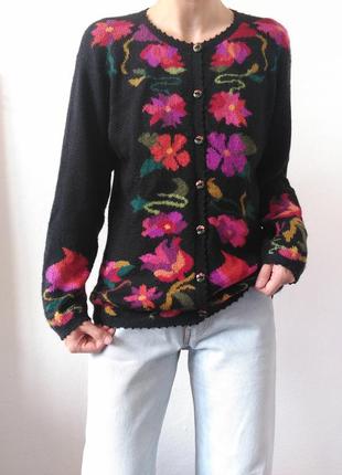 Вінтажний кардиган альпака светр з вишивкою джемпер шерсть пуловер лонгслів реглан кофта альпака светр вінтаж кардиган6 фото