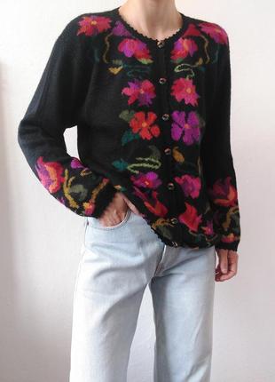 Вінтажний кардиган альпака светр з вишивкою джемпер шерсть пуловер лонгслів реглан кофта альпака светр вінтаж кардиган5 фото