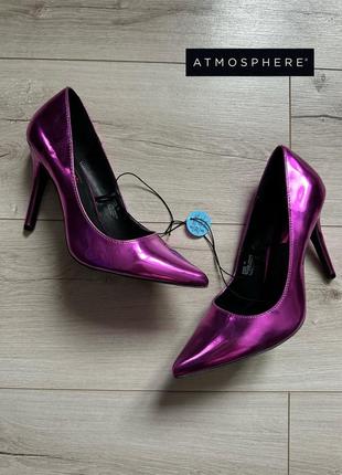 Зеркальные розовые туфли лодочки на высоком каблуке с острым носком atmosphere