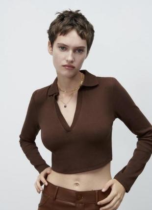 Стильний коричневий топ, лонг з довгим рукавом zara, s. 36 розмір