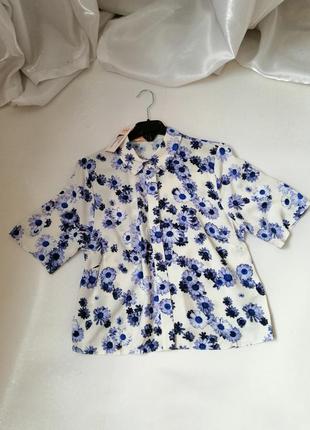 Літня бавовняна сорочка блуза натуральна тканина штапель квітковий принт ніжно бузкові..1 фото