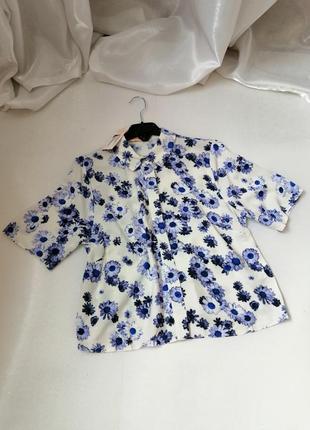 Літня бавовняна сорочка блуза натуральна тканина штапель квітковий принт ніжно бузкові..4 фото