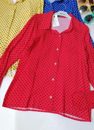 Блуза сорочка з натуральної бавовняної тканини в горох тканина легка штапель різні кольори розміри 44 фото