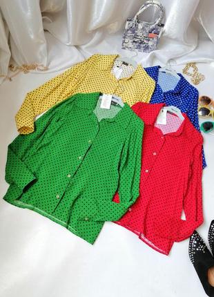 Блуза сорочка з натуральної бавовняної тканини в горох тканина легка штапель різні кольори розміри 47 фото