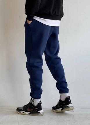 Синие теплые мужские спортивные штаны оверсайз4 фото