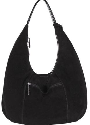 Жіноча велика чорна сумка із замші зі стразами4 фото
