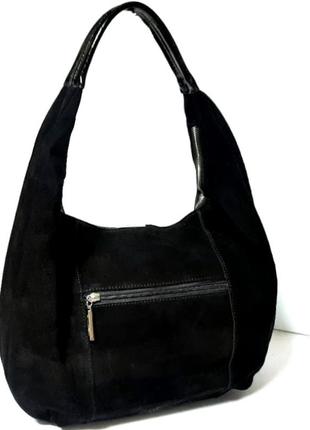 Жіноча велика чорна сумка із замші зі стразами6 фото