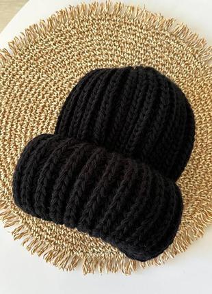 Тепла зимова шапка крупної в'язки, шапочка вовна, жіноча, чоловіча, унісекс3 фото