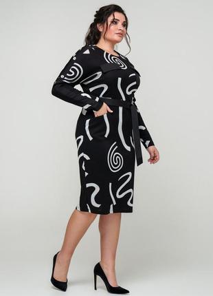 Стильное женское платье с поясом, для пышных форм3 фото