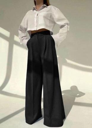 Штани палацо жіночі однотонні вільного крою на високій посадці з кишенями якісні стильні базові чорні кемел
