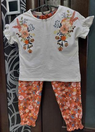 Шикарный летний костюм с штанами джогерами в цветочный принт от happy girls club 5-6 лет8 фото