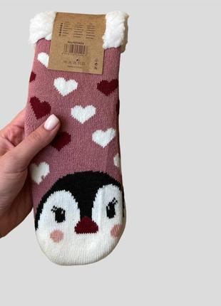 Зимові для дому термо мʼякі з хутром валянки шкарпетки носки тапулі тапки зі стоперами рожеві сірі із звірятками котиком зайчиком лисичкою