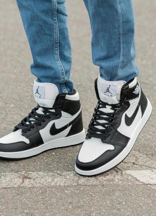 Кросівки зимові на хутрі nike air jordan retro high чорно-білий
