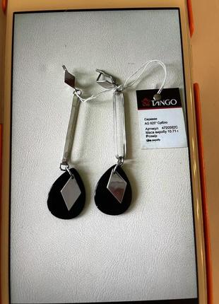 Серебряные серьги с черным агатом танго1 фото