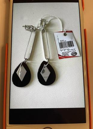 Срібні сережки з чорним агатом танго2 фото