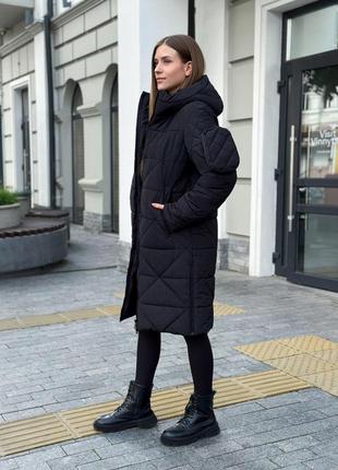 Куртка женская зимняя удлиненная до -25° теплая zmist черная | пуховик женский теплый зима3 фото