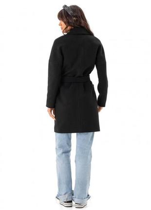 Пальто женское зимнее утепленное оверсайз кашемировое шерстяное средней длины с поясом бренд, черное7 фото