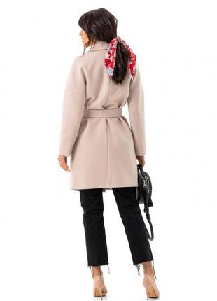 Пальто женское зимнее утепленное оверсайз кашемировое шерстяное средней длины с поясом бренд бежевое4 фото