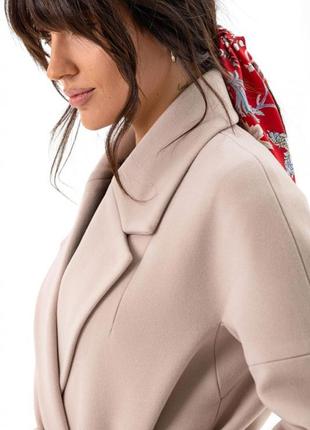 Пальто женское зимнее утепленное оверсайз кашемировое шерстяное средней длины с поясом бренд бежевое8 фото