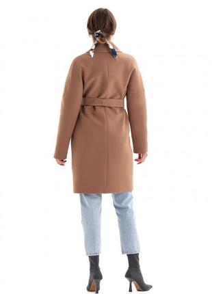 Пальто женское зимнее утепленное оверсайз кашемировое шерстяное средней длины с поясом бренд кэмел9 фото