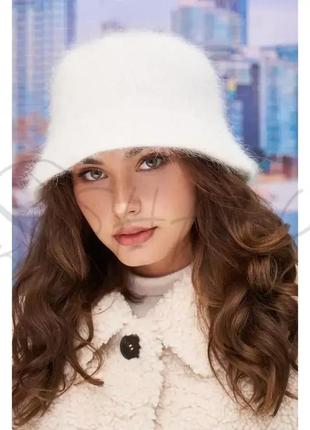 Панама жіноча з шерсті кролика утеплена флісом панамка з регулюванням розміру braxton 4974 білий