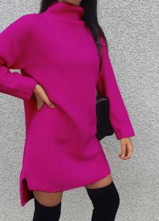 Туника теплая оверсайз на флисе с воротником однотонные качественная трендовая белая малиновая