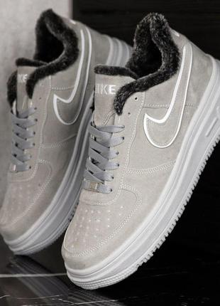 Кросівки зимові чоловічі nike air force winter suede сірі замшеві з хутром