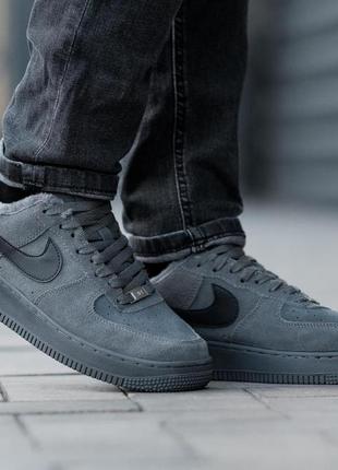 Кроссовки мужские зимние nike air force серый замша с мехом3 фото