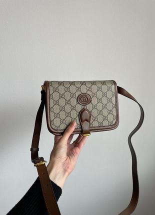 Женская сумка кросс боди кисет натуральная кожа gucci mini текстиль на ремешке4 фото