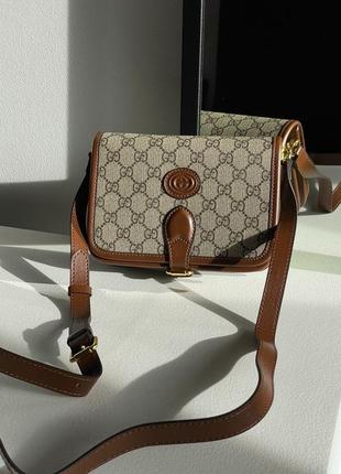 Женская сумка кросс боди кисет натуральная кожа gucci mini текстиль на ремешке3 фото