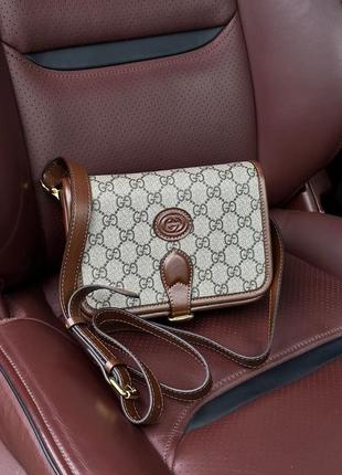 Женская сумка кросс боди кисет натуральная кожа gucci mini текстиль на ремешке5 фото