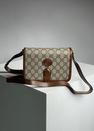 Жіноча сумка крос боді кисет натуральна шкіра gucci mini текстиль на ремінцю6 фото