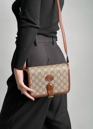 Жіноча сумка крос боді кисет натуральна шкіра gucci mini текстиль на ремінцю7 фото