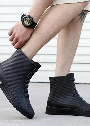 Короткие резиновые сапоги для города или резиновые кроссовки мужские с неопреновым носком 42р черные