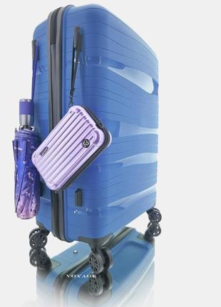 Дорожный пластиковый полипропиленовый чемодан средний м voyage super me на 4-х колесах синий2 фото