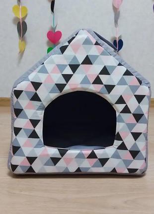 Будиночок для котів та  собак, лежачок для ваших улюбленців, лежак рожеві ромби3 фото