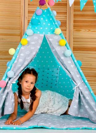 Вігвам  королівський м'ята з стьобаним килимком комплект 100*100 см