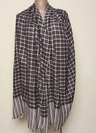 Шерстяной кашемировировый палантин клетка /4587/