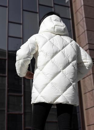 Куртка женская зимняя, утепленная, с капюшоном, стеганая, молочная, пуховик женский молочный9 фото