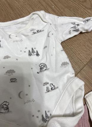 Набор одежды на новорожденную девочку боди комбинезон муслиновый подама колготы человечек3 фото
