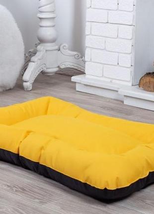 Лежак, лежанка для котов и собак спальное место цвет желтый/черный3 фото