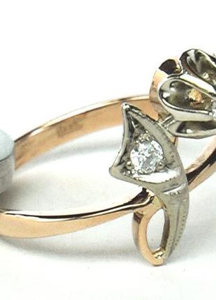 Кольцо перстень золото ссср 583 проба 3,04 грамма размер 18,5 бриллианты 2 шт 2 мм и 2,5 мм