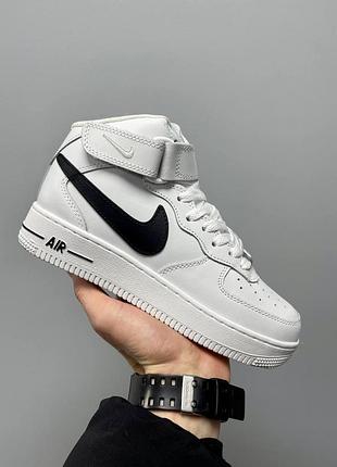 Женские кроссовки nike air force 1 high white black logo fur зима / smb