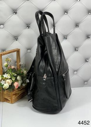 Женский стильный, качественный рюкзак-сумка для девушек из эко кожи синий6 фото